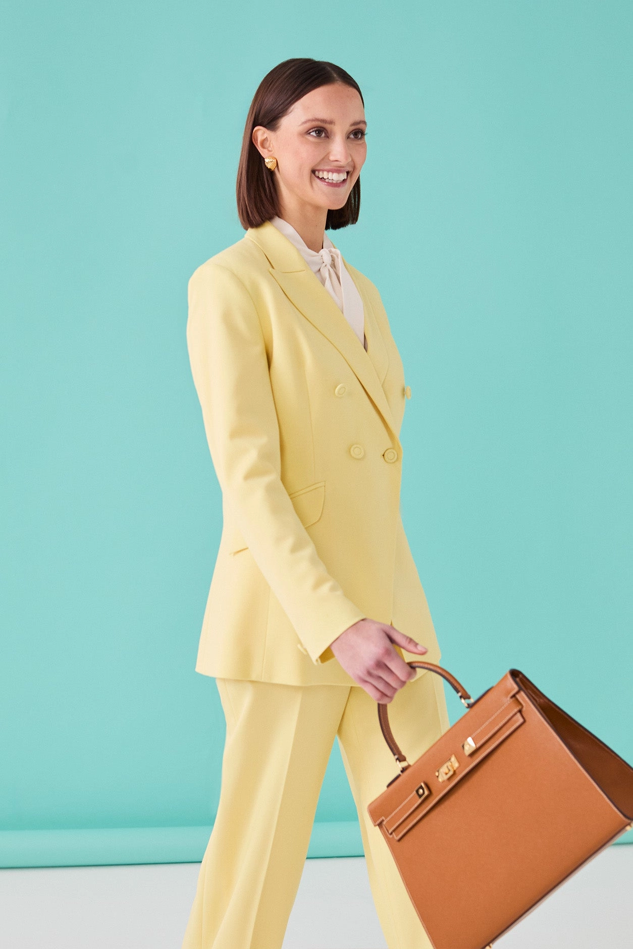 Wide Leg Trousers in Plain Summer Yellow - Paloma