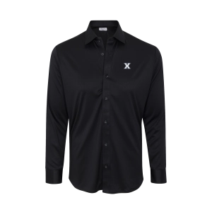 Xavier Quattro Flex Dress Shirt with Semi-Spread Collar Black