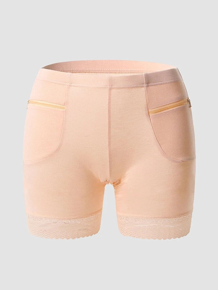 Zip Pocket Lace-Trimmed Leggings Safety Boyshorts