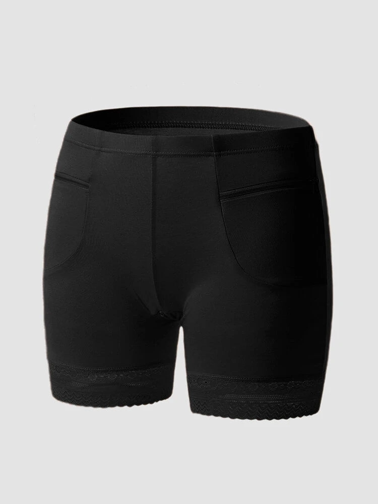 Zip Pocket Lace-Trimmed Leggings Safety Boyshorts