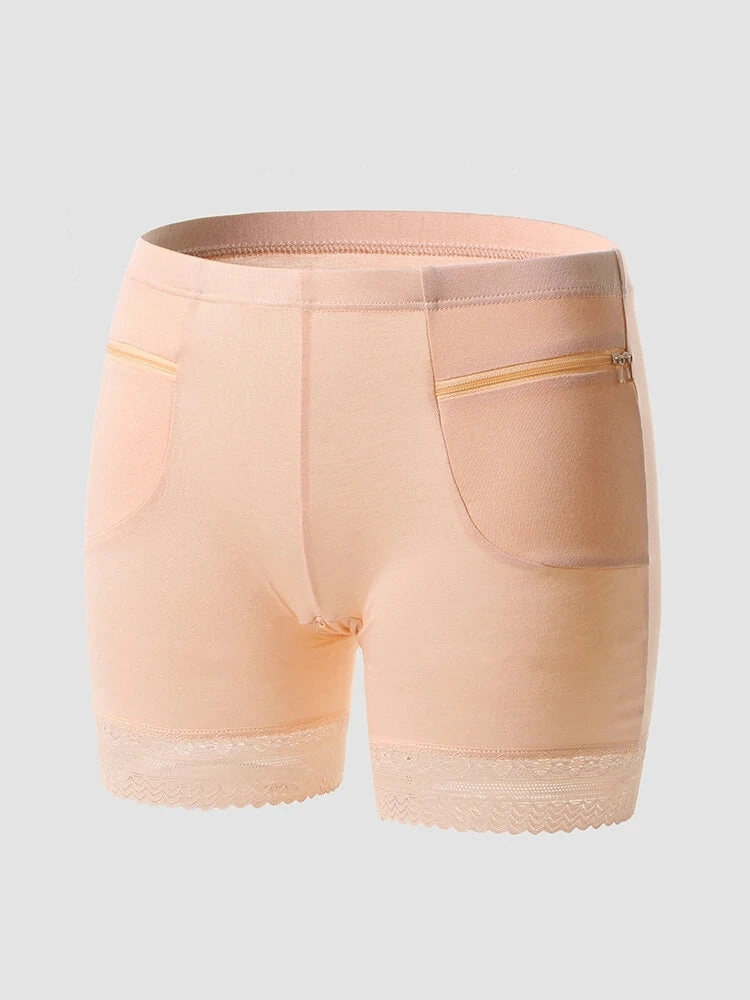 Zip Pocket Lace-Trimmed Leggings Safety Boyshorts